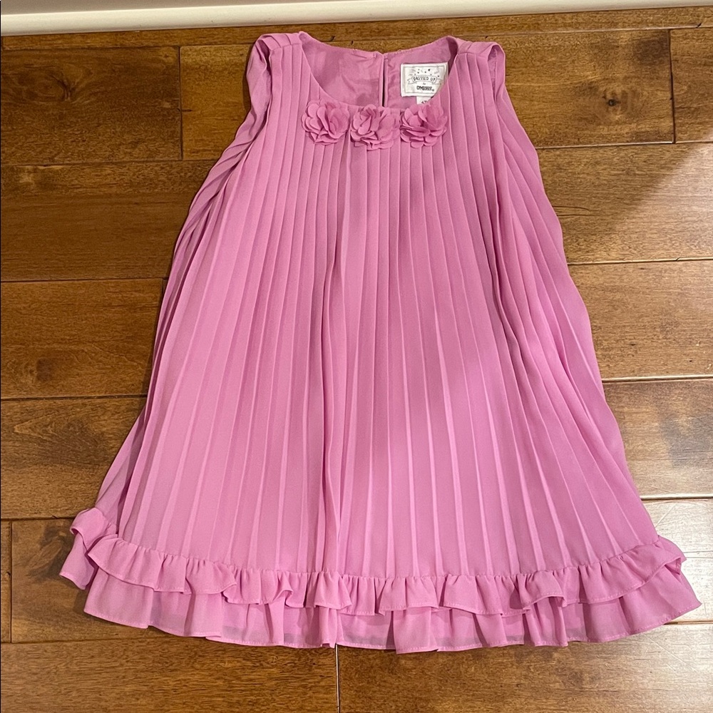 Gymboree Girls Pink Pleated Ruffle-Trim Dress with Flower Accents